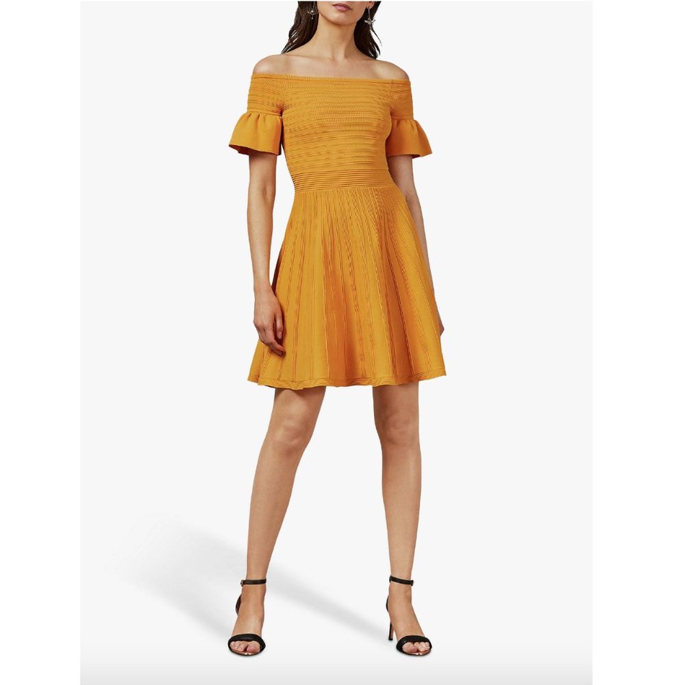 Ted Baker Criptum Bardot Frill Knitted Skater Dress